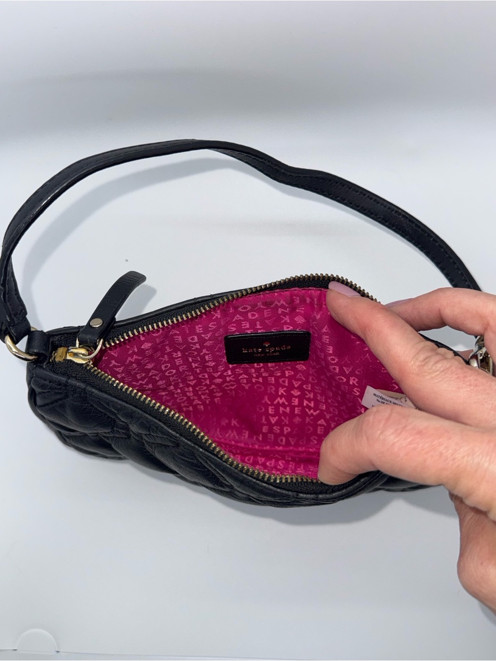 Kate Spade Black Quilted Leather Pouch Wristlet Y2K mini bag - Picture 10 of 16